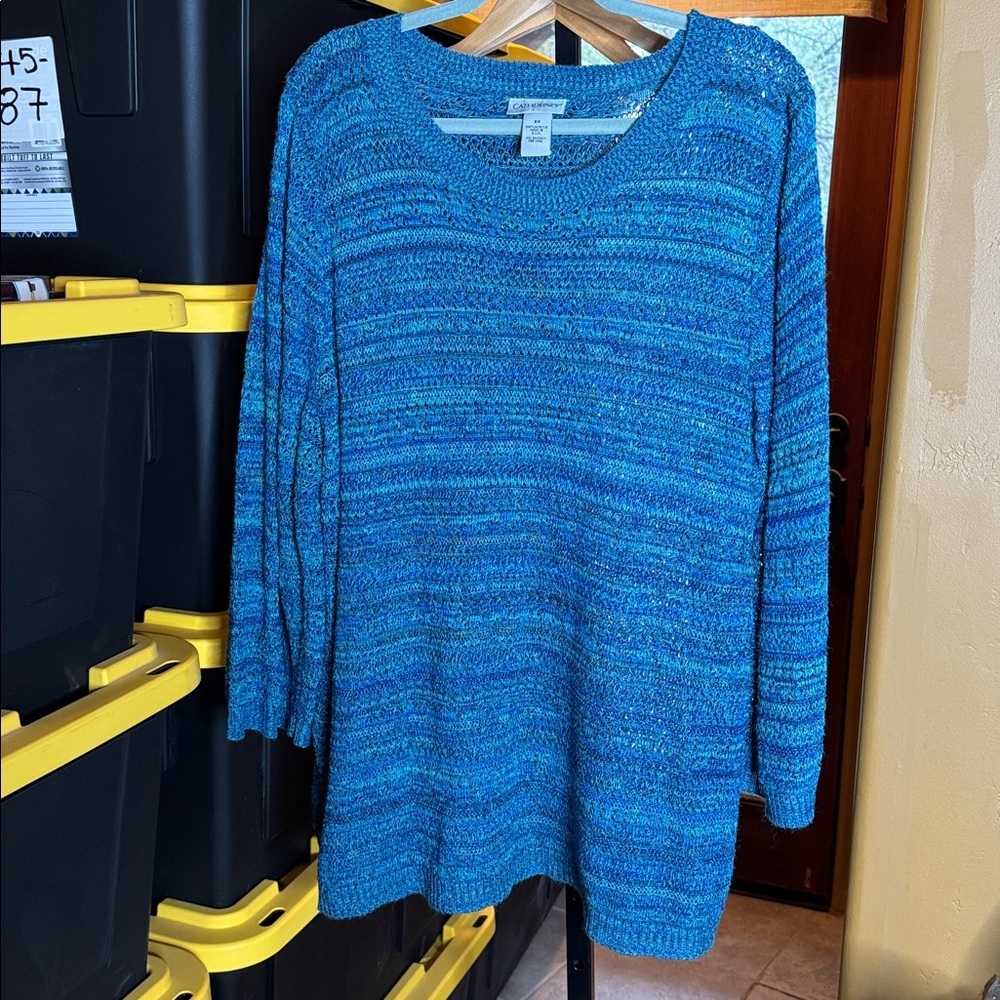 Catherines Vibrant Blue Open Knit Sweater Tunic Size 2X